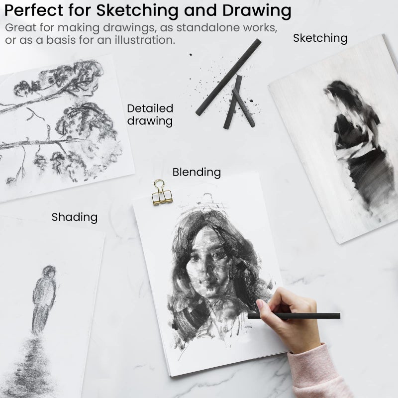 LOONENG Willow Charcoal Sticks  Natural Willow Charcoal for Artists  Beginners or Kids of All Skill Levels  Great for Sketching  Drawing and Shading  Approx 5-7mm in Diameter  Pack of 25 - Image 3